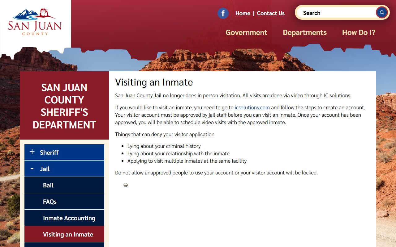 San Juan County inmate records video visitation rules